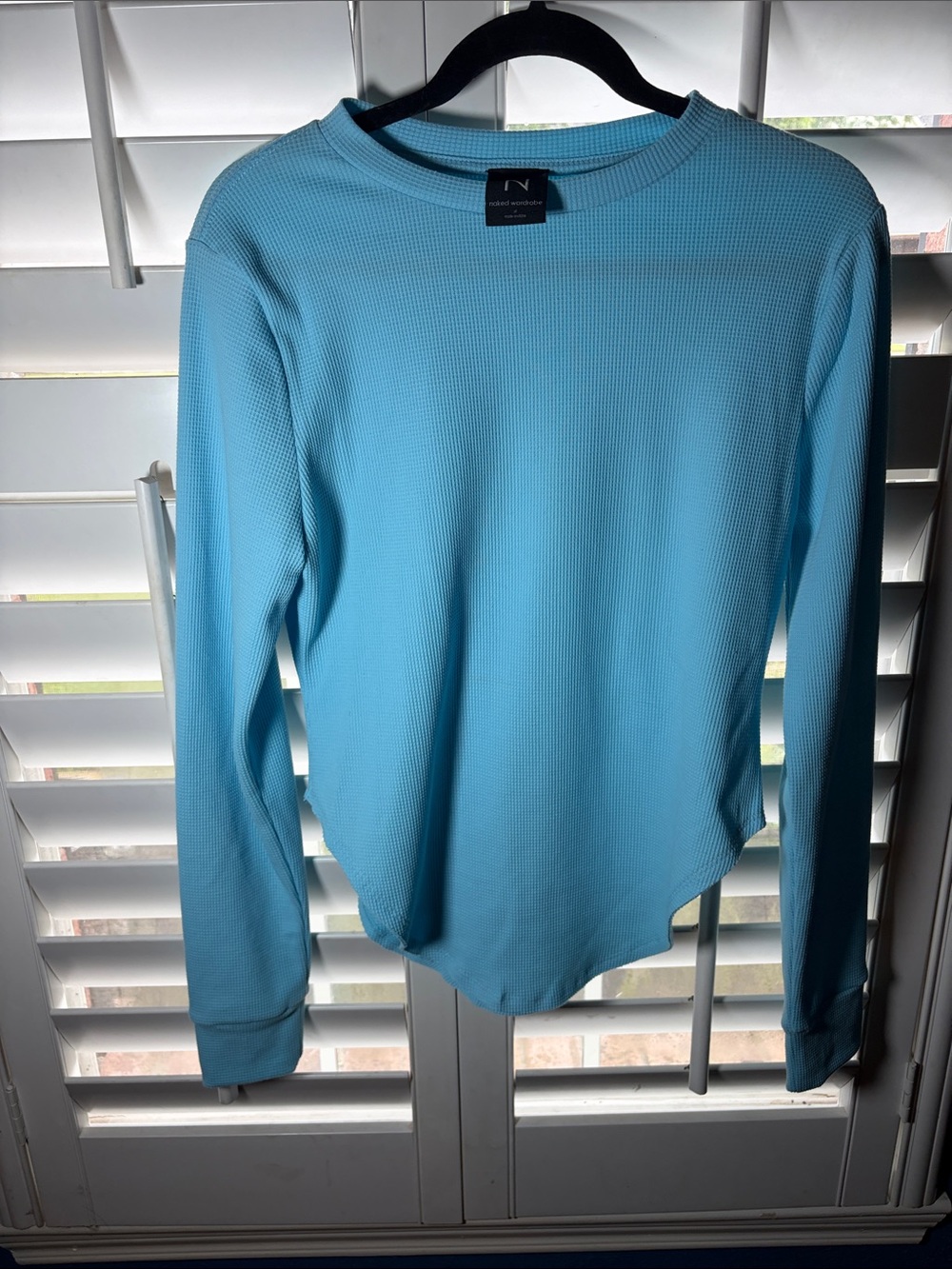 naked wardrobe Light Blue Waffle Knit Long Sleeve Top